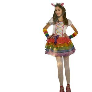 Rainbow Unicorn Costume 4-Piece Set With Dress  Large 12-14